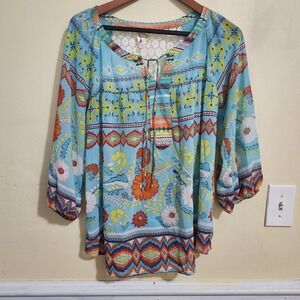 Fig And Flower Anthropologie Floral Boho Top Crochet Back Details Size‎ 1X